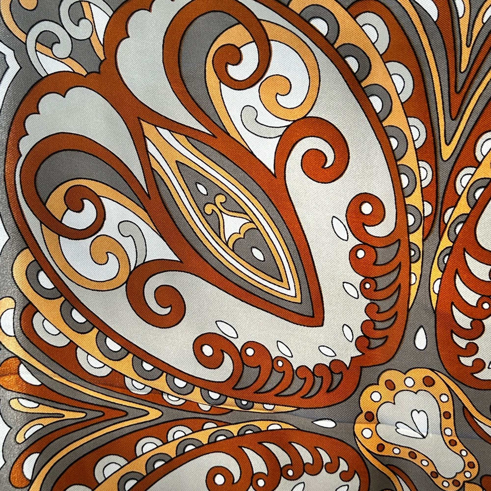 Burmel silk hand rolled vintage Paisley Scarf Japan silver brown geo mod 29” - Picture 7 of 8